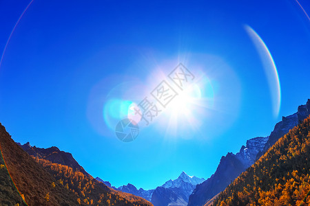 风景镜头素材蓝天太阳雪山杨树背景
