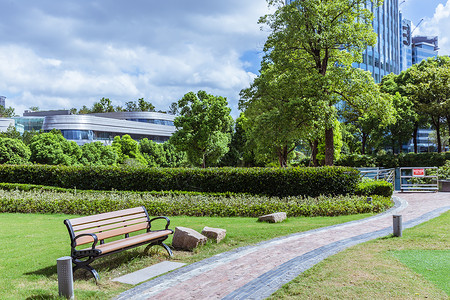 园绿植木地板上海公园设施椅子园路背景
