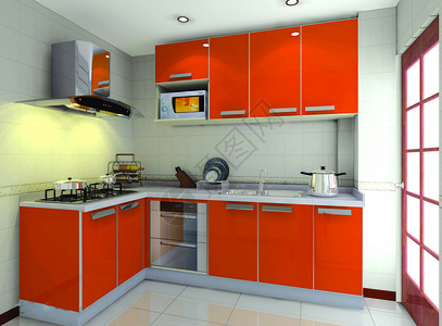 厨房地砖色彩鲜艳的厨房效果图背景