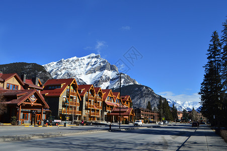 加拿大班夫小镇雪山乡村风景背景