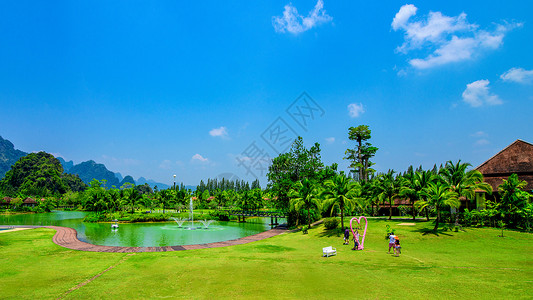 游泳池风景度假山庄风景背景