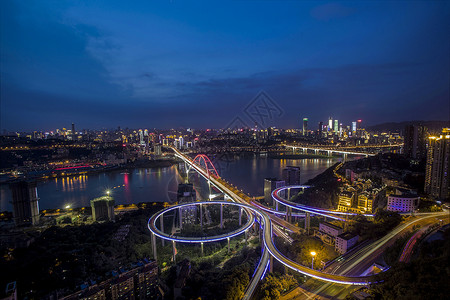 蓝色立体艺术字重庆立体交通夜景图背景