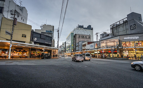 街角黄昏京都街景背景