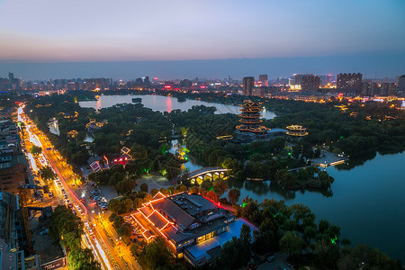 夜景鸟瞰鸟瞰济南大明湖背景