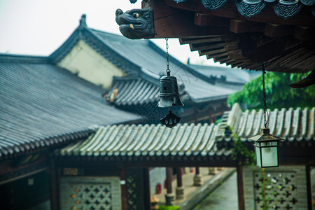 寺庙钟中国古典园林背景