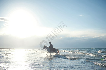 马剪影粒子青海湖里骑马的男孩背景