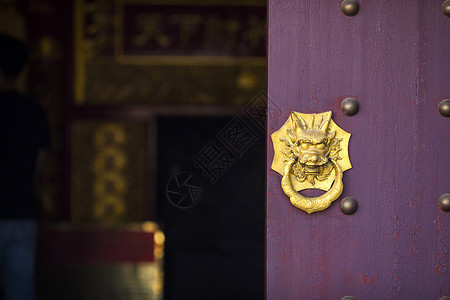 金色狮子头图标中国元素的门环背景