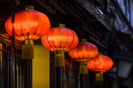 夜晚古镇中国风的灯笼背景