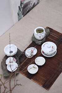 茶叶水墨中国风茶具背景