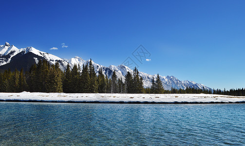 卡杜岛加拿大班夫国家公园雪山Lake Minnewanka背景