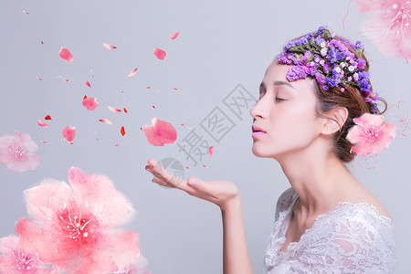 花式盘发女人与花设计图片