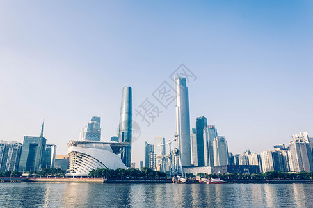 广州夜景图夕阳下的珠江新城背景