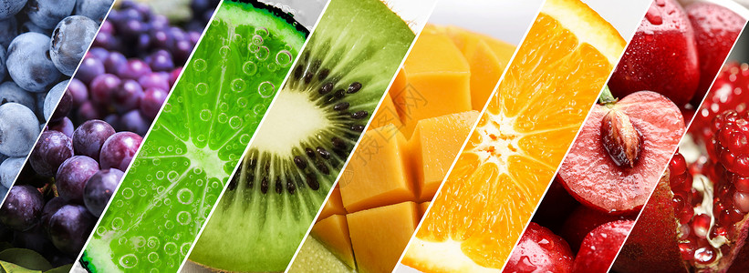 美味零食水果的色彩拼接设计图片