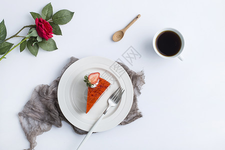 鲜花咖啡素材草莓蛋糕背景
