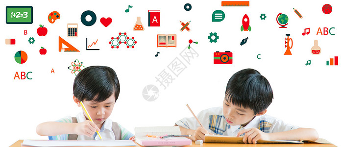 学习做作业男孩做作业的小学生设计图片