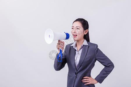 喇叭女微笑职业女性拿喇叭呐喊形象背景