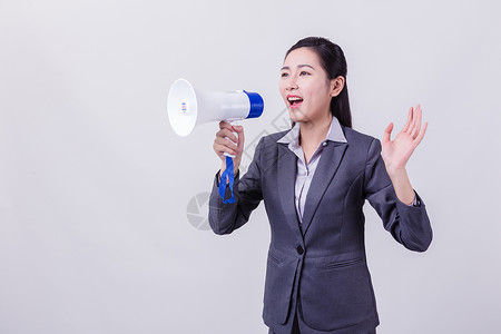 喇叭女微笑职业女性拿喇叭呐喊形象背景