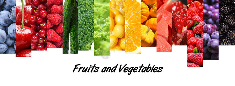 国画石榴水果和蔬菜拼接的色彩图设计图片