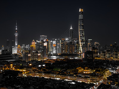 标志性建筑物上海外滩城市建筑夜景背景