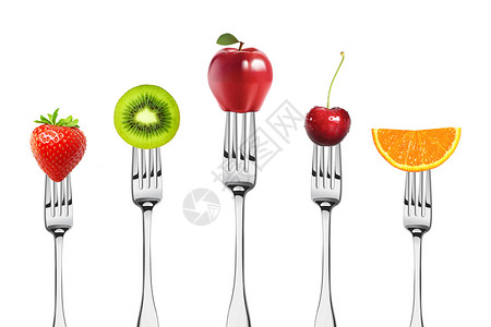 叉子上的水果图片