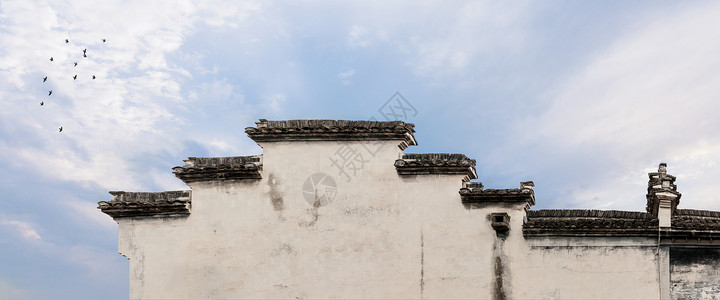 层次分明江南传统民居建筑墙体-马头墙背景