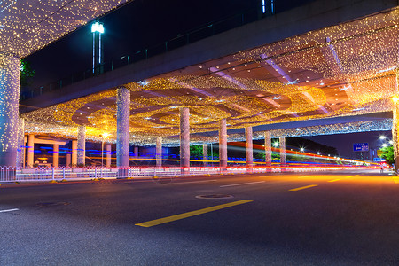 满天星灯光城市路面夜景背景