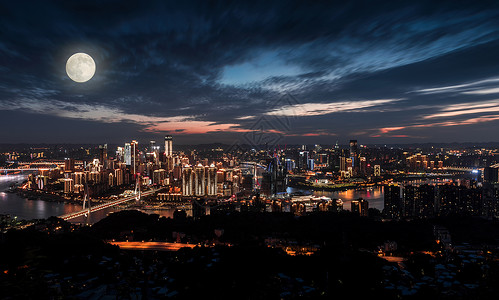 月圆越思念文字重庆中秋城市圆月背景背景