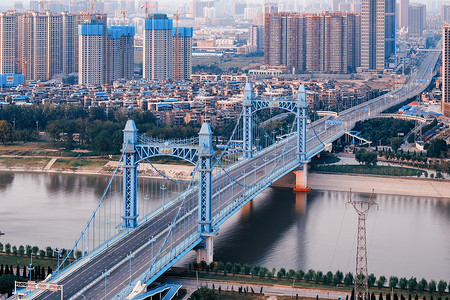 武汉下午蓝色古田桥夜景高清图片素材