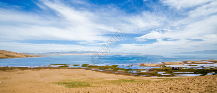 优美风景素材蓝天白云青海湖全景背景