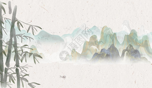 竹子水彩中国风山水背景设计图片