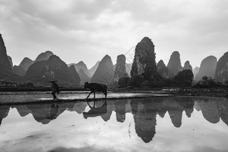 山黑白桂林东山风光背景