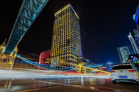 武汉城市夜景楚河汉街万达酒店背景图片