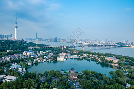 桥梁风景武汉城市风光长江大桥电视塔背景