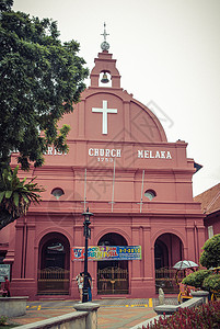 马来西亚马六甲红色教堂旅游高清图片素材