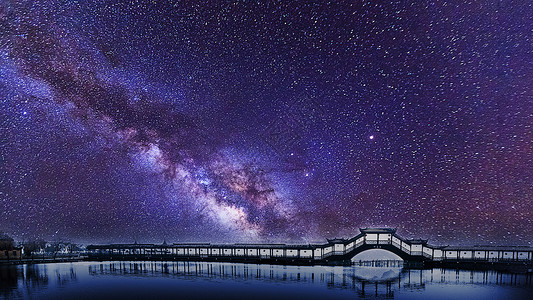 寂静湖面上旅游胜地美丽的星空风光背景