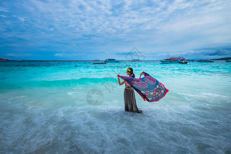 手绘纱巾泰国普吉岛风光望海背景