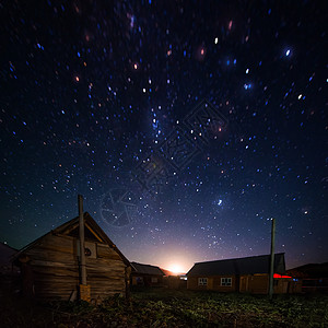 月星家居星空下的小木屋背景