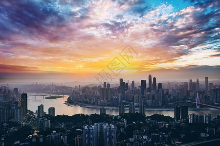 上海市中心恢弘的城市全景背景