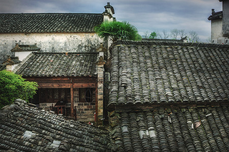 中国风民宿有吧台的徽州老房子背景