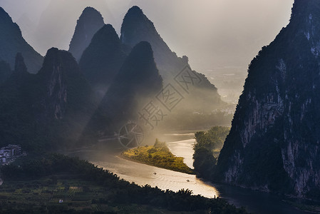 山水仙境漓江晨曦背景