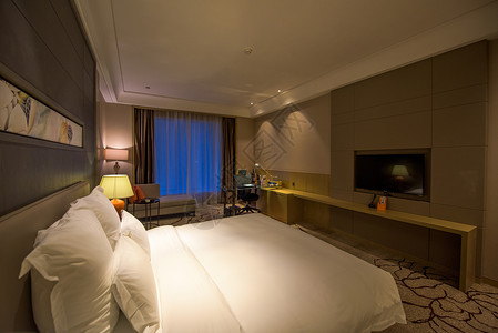五星级酒店景观房房间卧室大床背景图片