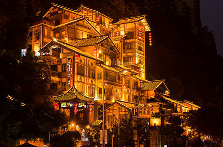 夜生活重庆洪崖洞吊脚楼建筑背景