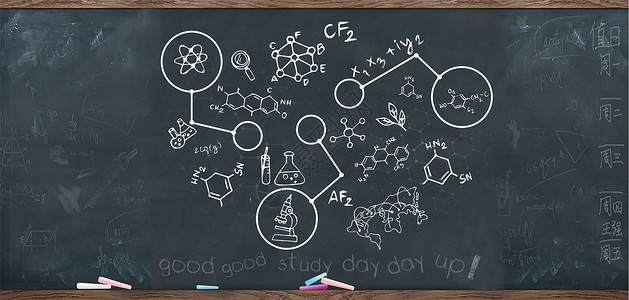 蜡笔底纹黑板分子结构化学设计图片