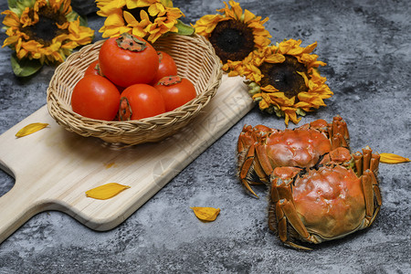 秋风季节食物柿子和蟹不能一起吃背景