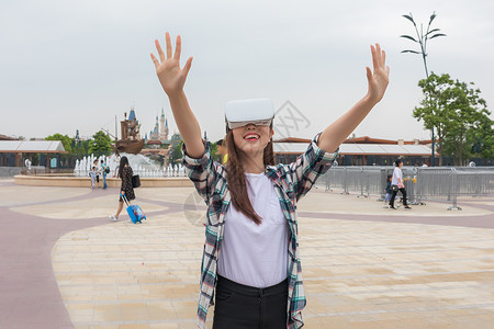 城市智能生活城市旅行VR女孩背景