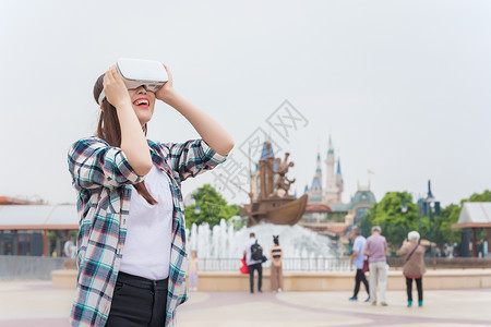 城市智能生活城市旅行VR女孩背景