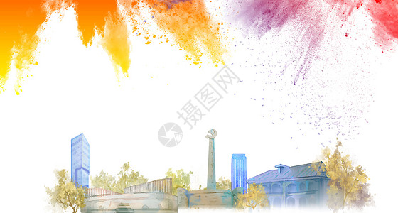 江苏地标建筑插画水彩城市设计图片