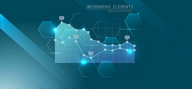 折线图线性图标科技金融数据背景设计图片
