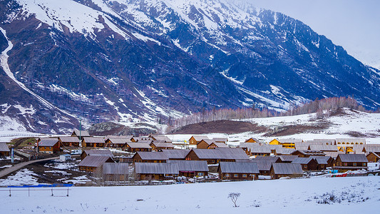 生态村落新疆喀纳斯景区禾木村背景