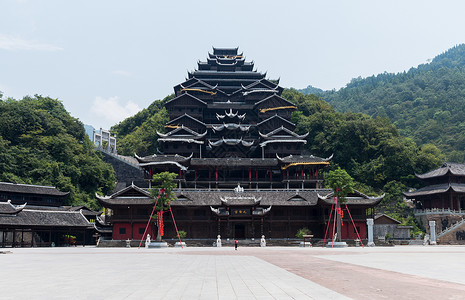 苗族重庆彭水蚩尤九黎城建筑全貌背景